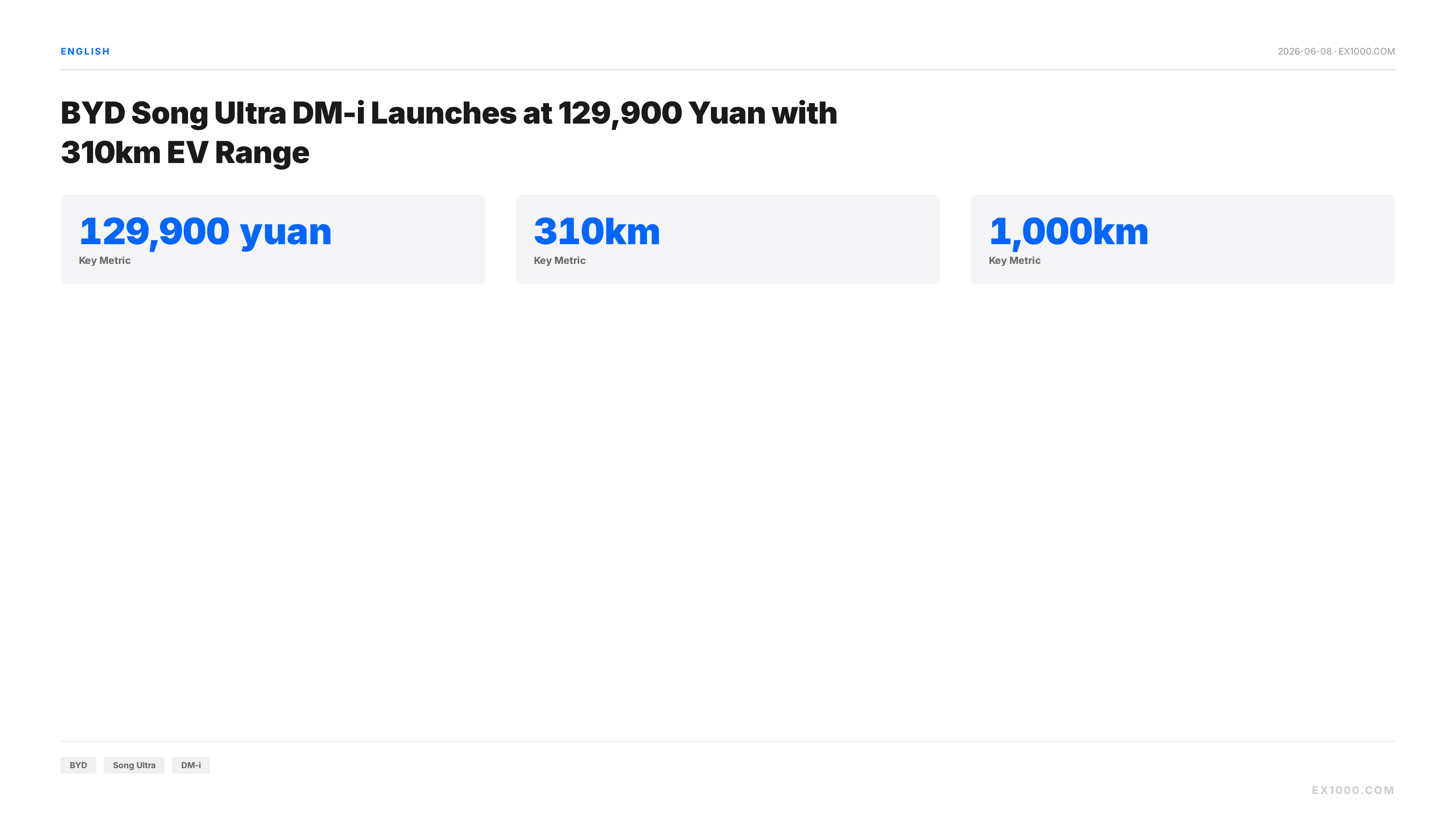 BYD Song Ultra DM-i Launches at 129,900 Yuan with 310km EV Range